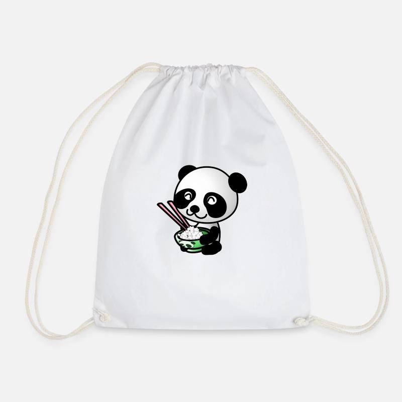 Sweet Panda with rice bowl - Drawstring Bag - white