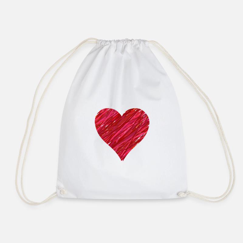 Heart red - Drawstring Bag - white