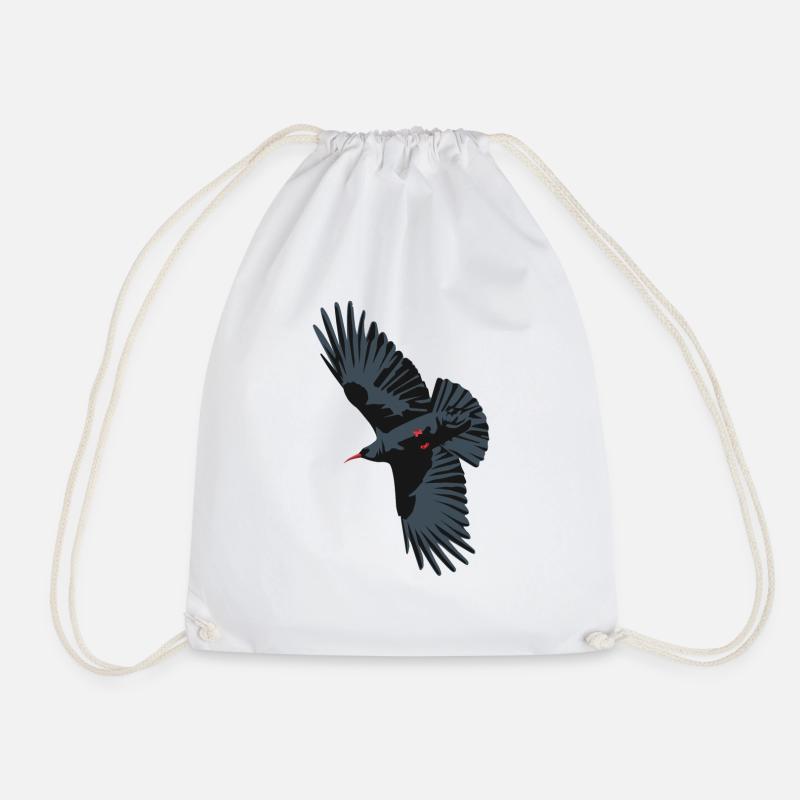 Red Billed Chough 1 - Drawstring Bag - white