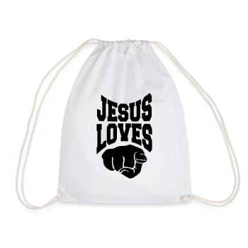 Button crossword text cross symbol team crew frien - Drawstring Bag - white - Front