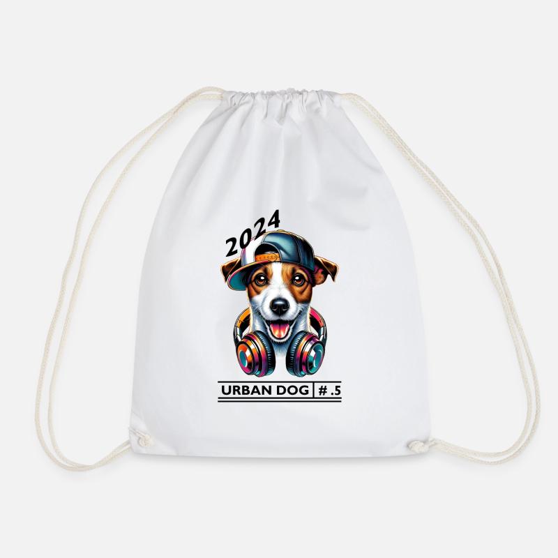Urban Jack Russell - Drawstring Bag - white