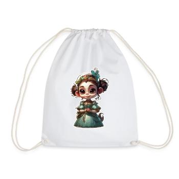 Cute Monkey / Monkey Girl / Cute / Hair Bow - Drawstring Bag - white - Front