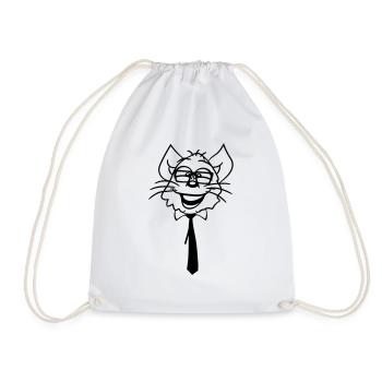 Smart Nerd Cat Horn-Rimmed Glasses Geek Tie Glasses - Drawstring Bag - white - Front