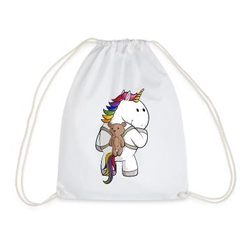 Comic Einhorn mit Rucksack - Turnbeutel - Weiß - Vorne