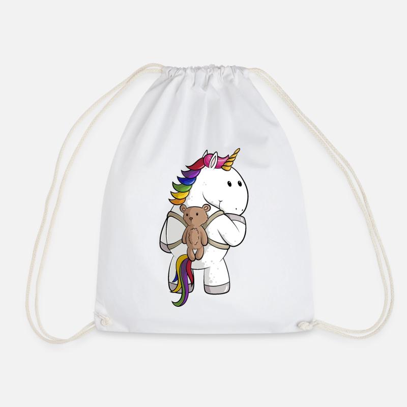 Comic Einhorn mit Rucksack - Turnbeutel - Weiß