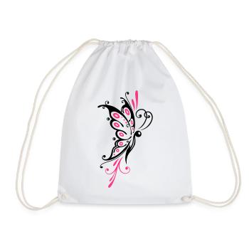 Big filigree butterfly, wings, girlie Tattoo style - Drawstring Bag - white - Front