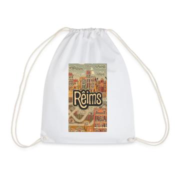 Reims Cityscape Retro Illustration - Drawstring Bag - white - Front
