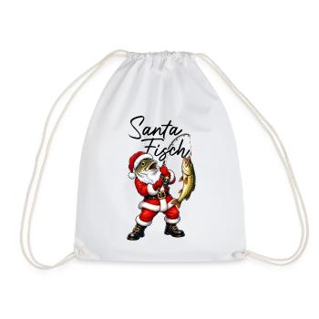 Santa Fisch Weihnachtsmann mit Fischkopf angeln - Turnbeutel - Weiß - Vorne