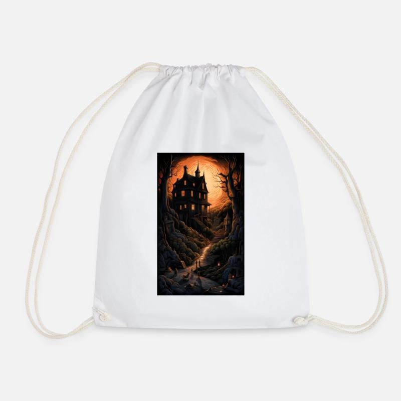 Somber & bright horror home in strange nature - Drawstring Bag - white