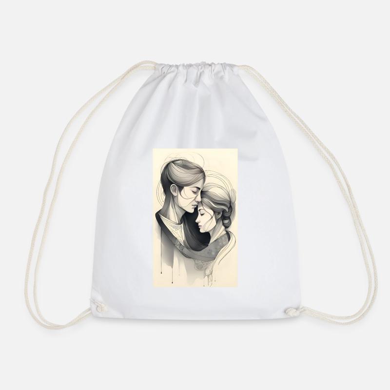 Unified ink lesbian couple - Drawstring Bag - white
