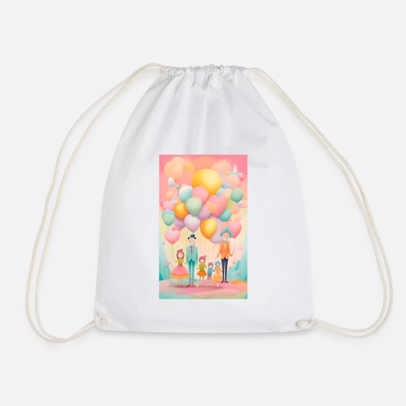Dads & daughters in pastel balloons - Drawstring Bag - white