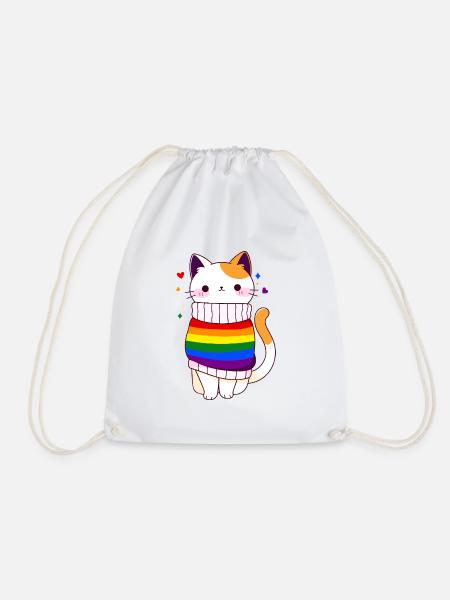LGBTQ Regenbogenfahne Katze Queer CSD Pride - Turnbeutel - Weiß
