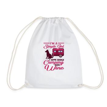 Dog Camping And Wine Caravan Holiday Gift - Drawstring Bag - white - Front