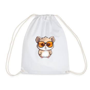 Little cute hamster wearing sunglasses. - Drawstring Bag - white - Front