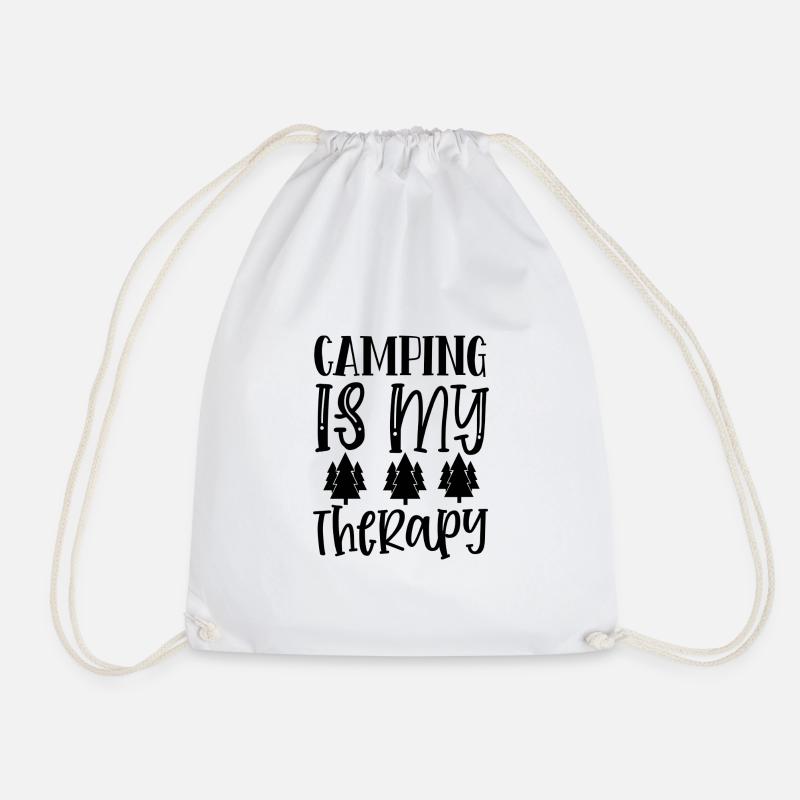 Camping is my therapy - Drawstring Bag - white