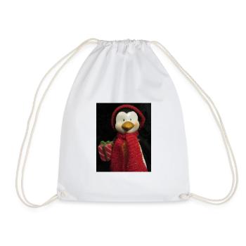 Pingouin avec chapeau, écharpe et cadeau - Sac de sport léger - blanc - Devant