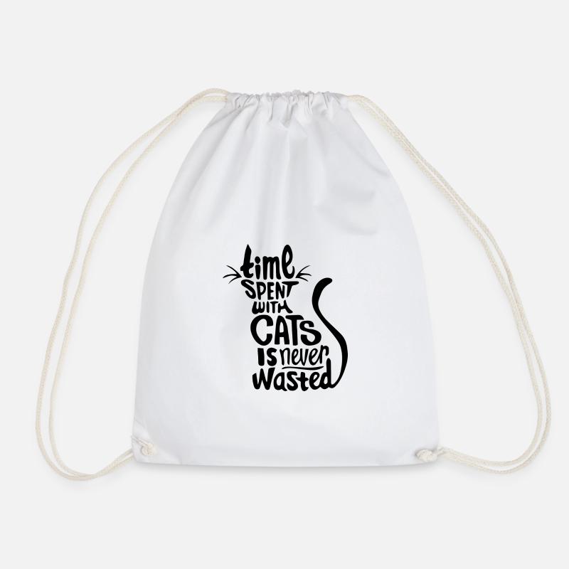 Time Spent With Cats Gift Idea - Drawstring Bag - white