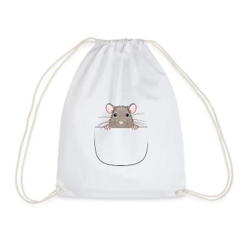 Mouse from pocket looks curious - Drawstring Bag - white - Front