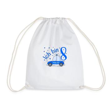 Police Car I'm 8 Birthday Blue - Drawstring Bag - white - Front