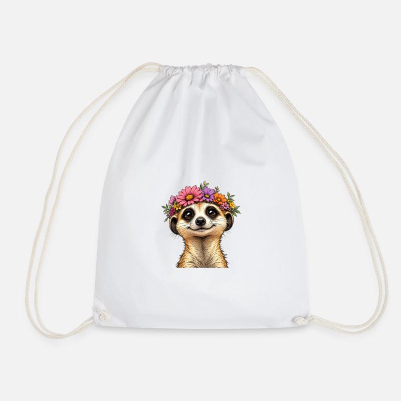 Meerkat with floral decoration - Drawstring Bag - white