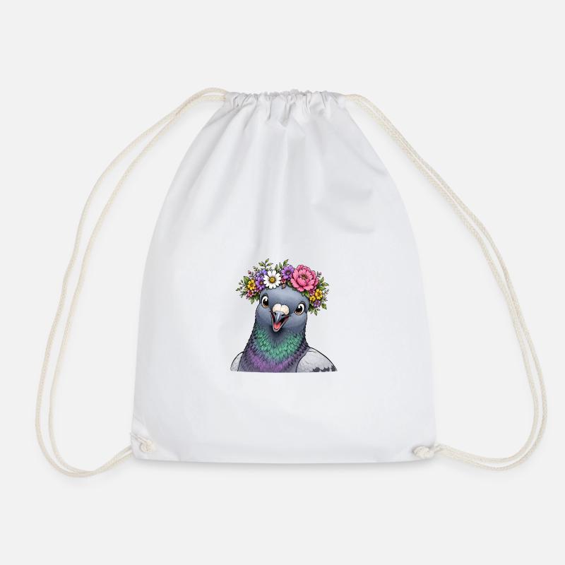 Dove with flower decoration - Drawstring Bag - white