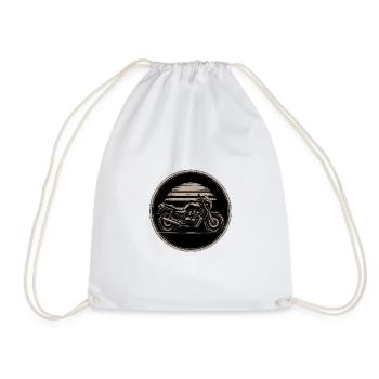 Vintage Motorcycle Emblem Sun Circle - Drawstring Bag - white - Front