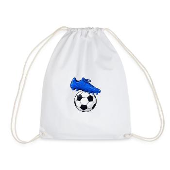 Blauer Fußballschuh und Fußball - Turnbeutel - Weiß - Vorne