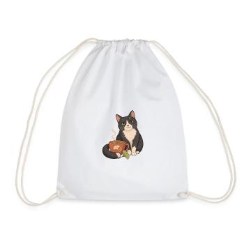Gemütliche Katze mit Teetasse - Turnbeutel - Weiß - Vorne