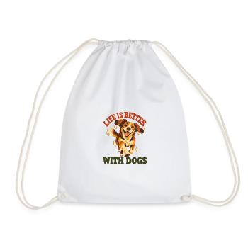 Das Leben ist besser mit Hunden – Happy Dog Retro Art - Turnbeutel - Weiß - Vorne