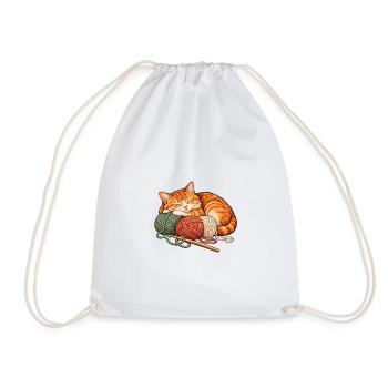 Häkeln und Katzen - Katze mit Wollknäueln - Turnbeutel - Weiß - Vorne