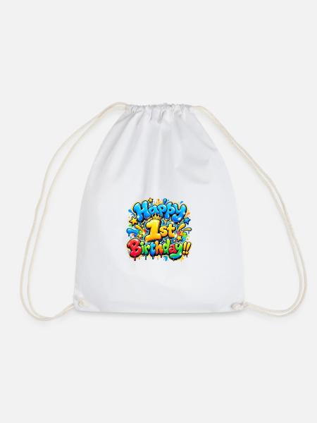 Herzlichen Glückwunsch zum ersten Geburtstag Graffiti-Kinderparty-Shirt - Turnbeutel - Weiß