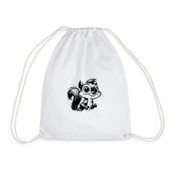 Baby Kids Squirrel Pencil Sketch - Drawstring Bag - white - Front