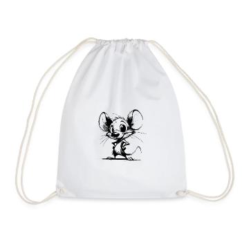Cute Kids Mouse with Big Eyes and Ears - Drawstring Bag - white - Front