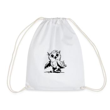 Dancing Baby Owl Pencil Sketch - Drawstring Bag - white - Front