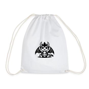 Little Kid Dragon with Horns and Controller - Drawstring Bag - white - Front