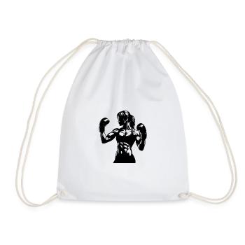 Boxeuse forte femme dans la pose de combat avec les poings levés - Sac de sport léger - blanc - Devant