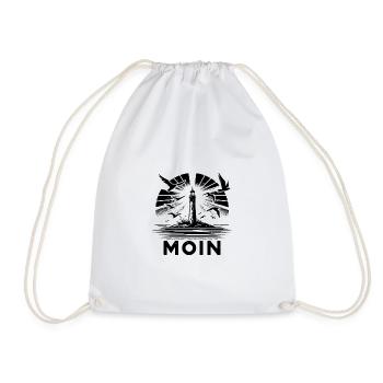 Lighthouse Moin Coastal Scene with Seagulls - Drawstring Bag - white - Front