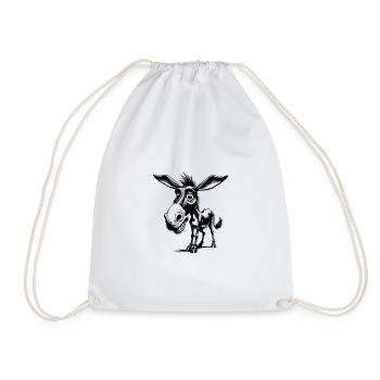 Smiling Long Eared Crazy Donkey Drawing - Drawstring Bag - white - Front