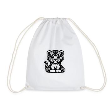 Cute Little Kids Tiger with Stripe Pattern - Drawstring Bag - white - Front
