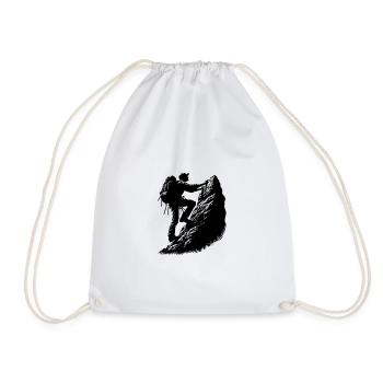 Man climbing on mountain top rocks - Drawstring Bag - white - Front