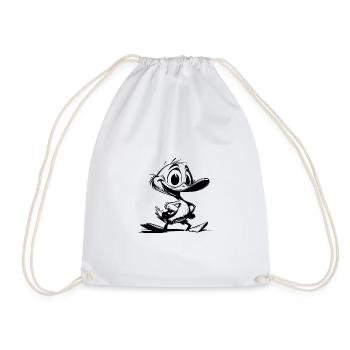 Baby Duck with Giant Beak Stroke Drawing - Drawstring Bag - white - Front