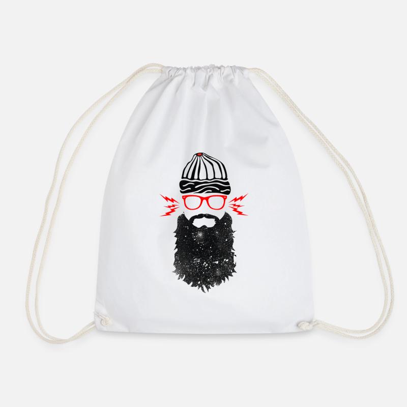 Nerd Beard Glasses - Drawstring Bag - white