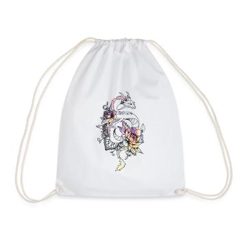 Tattoo style dragon with roses pastel rainbow - Drawstring Bag - white - Front