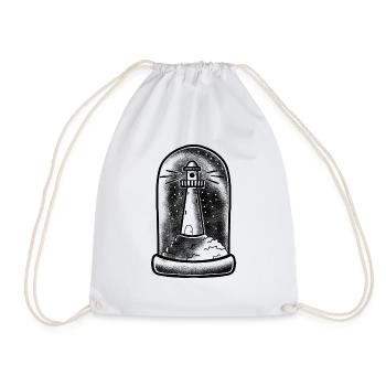 Tattoo style Lighthouse in a Tall Glass dome - Drawstring Bag - white - Front
