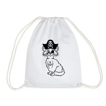 Cute Pirate Cats Buccaneer Eye Patch Hat Costume - Drawstring Bag - white - Front