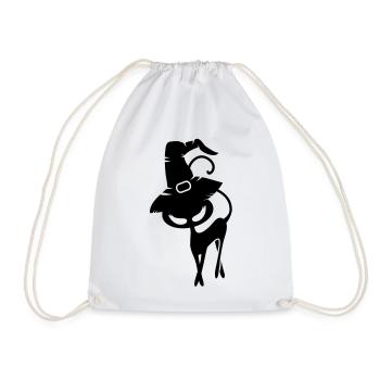 A black cat with Witchhat - Drawstring Bag - white - Front