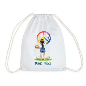 Mädchen malt Peace Zeichen – Paint Peace Aquarell - Turnbeutel - Weiß - Vorne