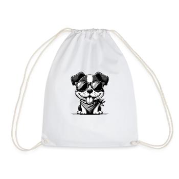 Cute dog with sunglasses - Drawstring Bag - white - Front