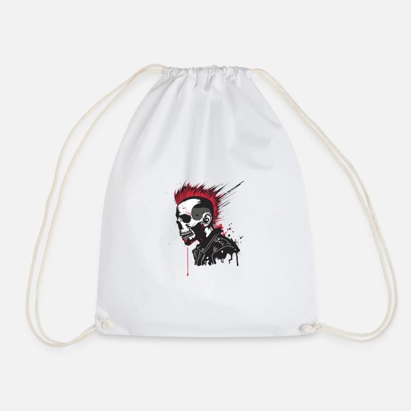 punk skeleton - Drawstring Bag - white