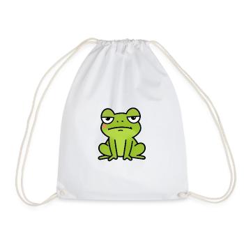 Sleepy Green Frog Cartoon - Drawstring Bag - white - Front